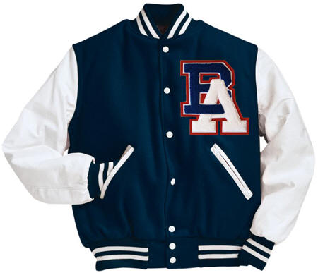 in stock varsity jackets wool body with leather sleeves. Ready to ship. Varsity Jackets Made in the USA